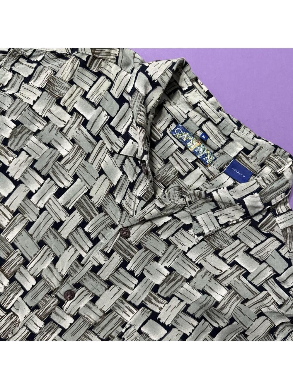 CAMPIA all-over print Green 100% Rayon‎ Botton Up Shirt Men’s XL